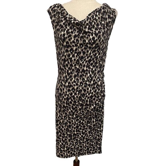 Ann Taylor Sheath Dress Small Sleeveless Leopard Print Cowl Neck Career - Picture 1 of 10